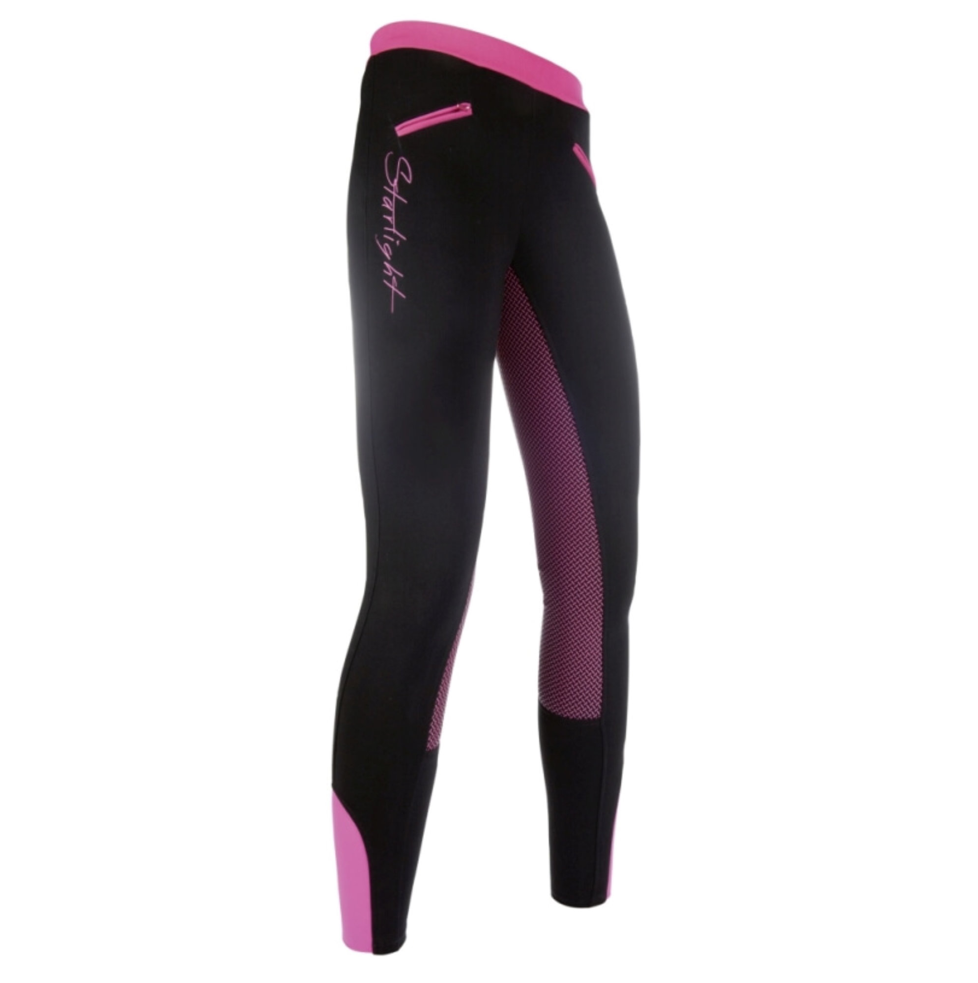 HKM Reitleggings Starlight, Silikon Vollbesatz, schwarz-pink